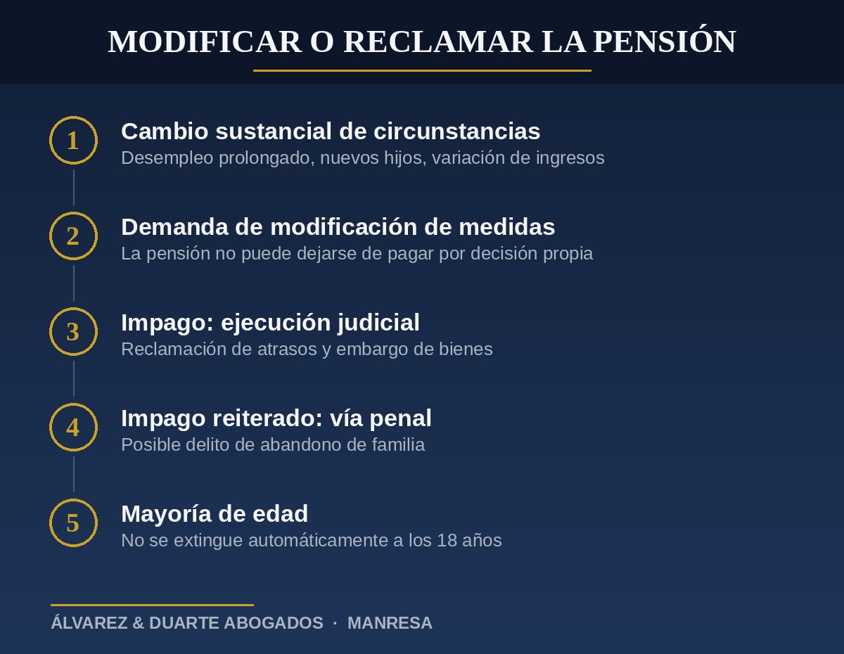 Requisitos para modificar la pensión de alimentos y consecuencias del impago