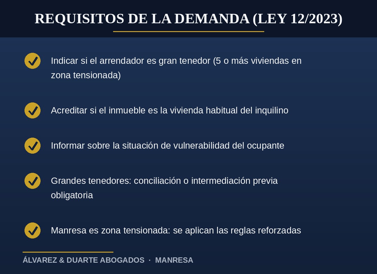 Requisitos de la demanda de desahucio por impago según la Ley 12/2023 de Vivienda