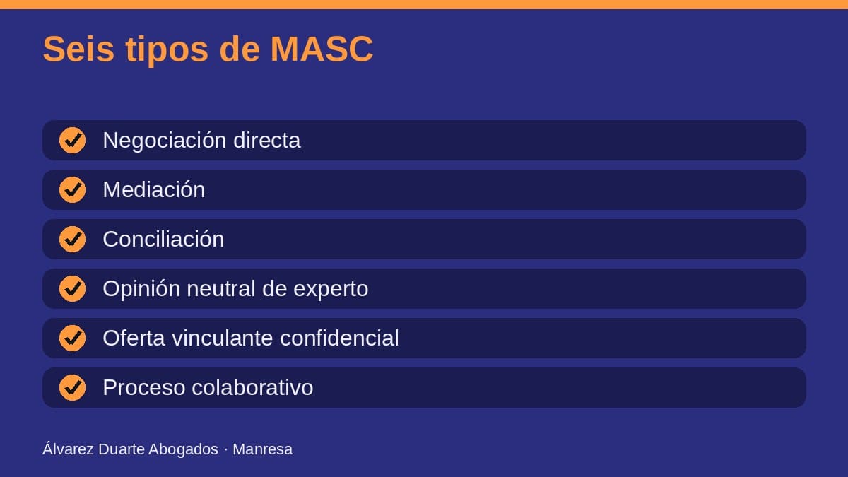 Tipos de MASC: negociación, mediación y conciliación