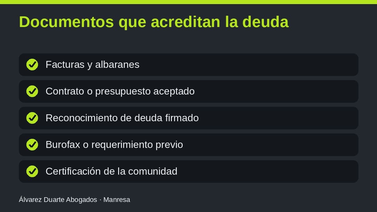 Documentos que acreditan una deuda para el proceso monitorio