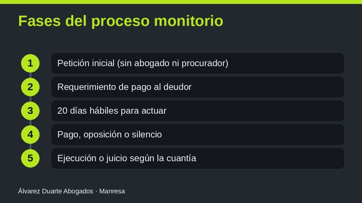 Fases y plazos del proceso monitorio desde la petición inicial